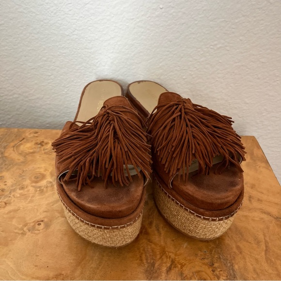 Stuart Weitzman Wiggleroom Suede Leather Fringe Espadrille Wedge Platform Sandal - Picture 11 of 14